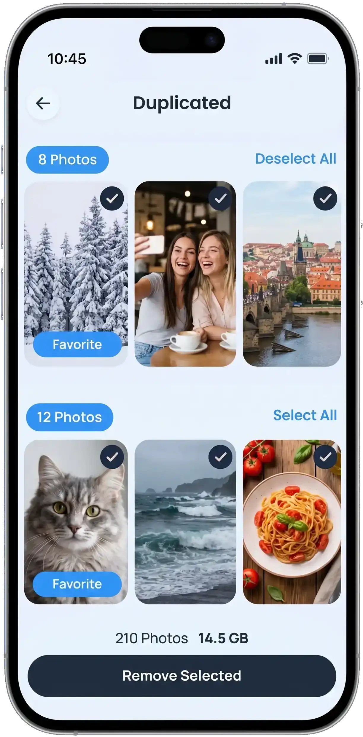 iPhone showing duplicated photos screen with best photo highlighted